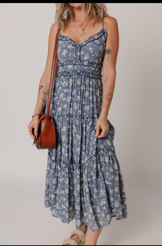 BLUE FLORAL MAXI DRESS