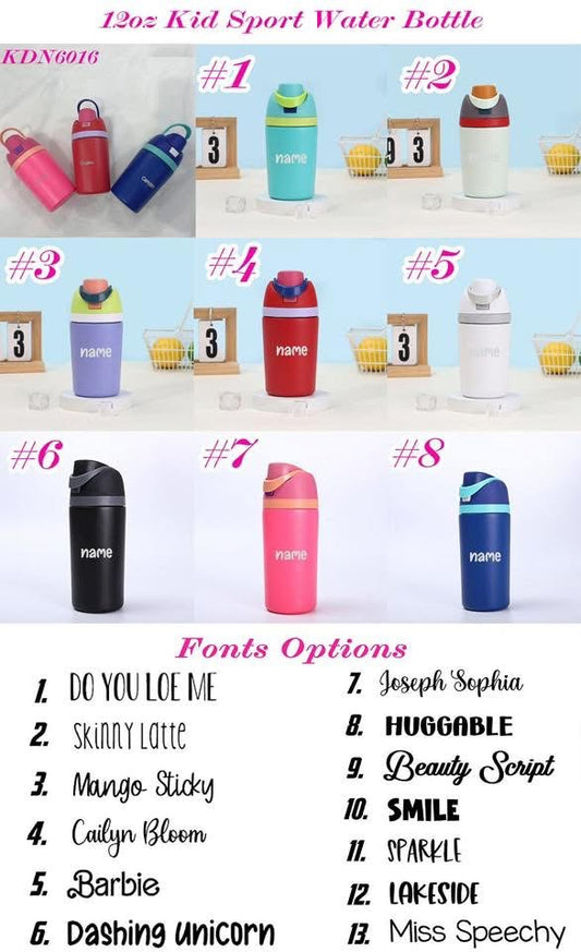Engraved Name 12oz kids sports water bottle